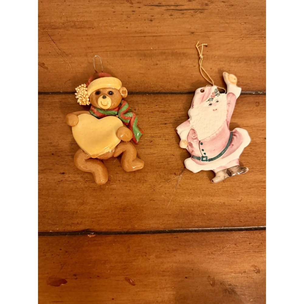 Christmas Ornament Porcelain Santa, Bear, Hand painted Delft Holland